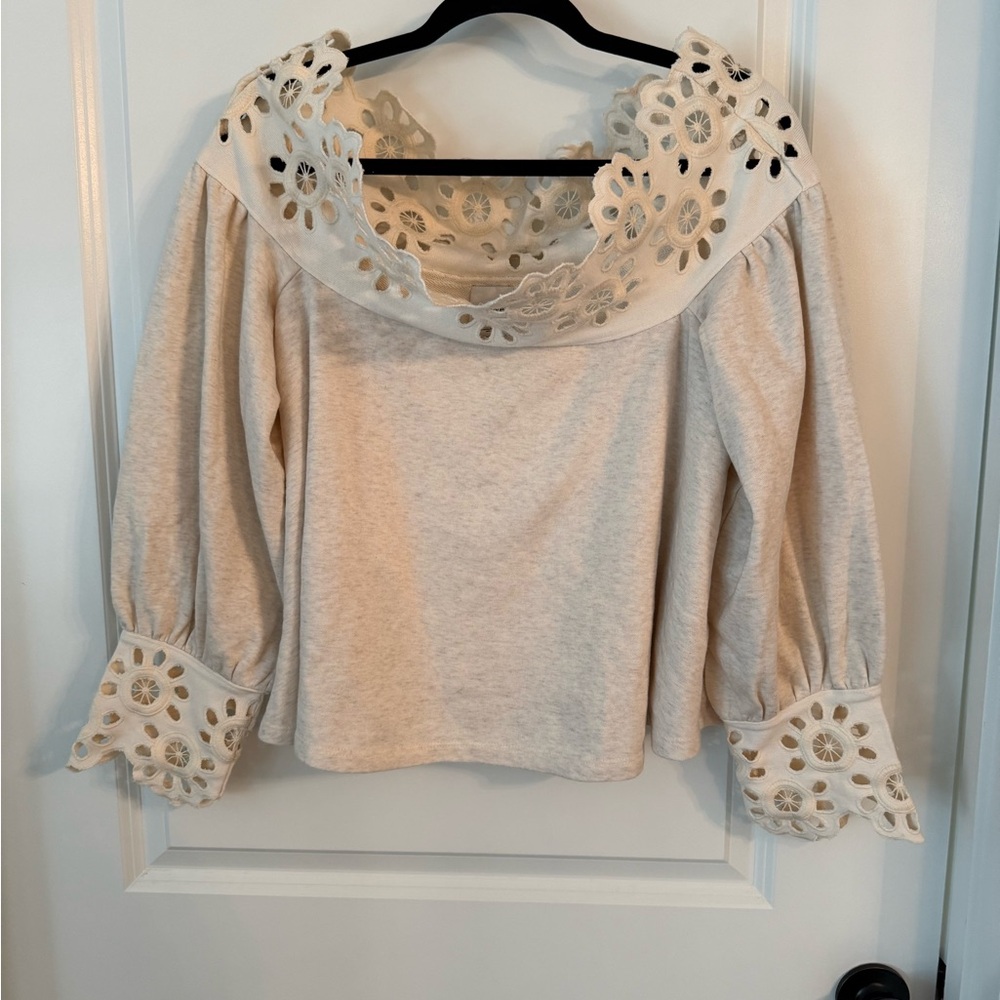 Maeve Cream Eyelet Off-Shoulder Top